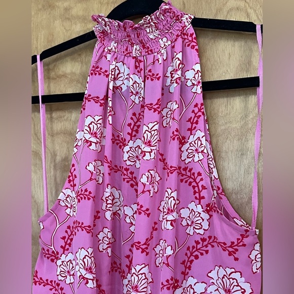 A.L.C. Pink/Red Floral Cody 100% Silk Halter Neck Dress 4 - Picture 8 of 12